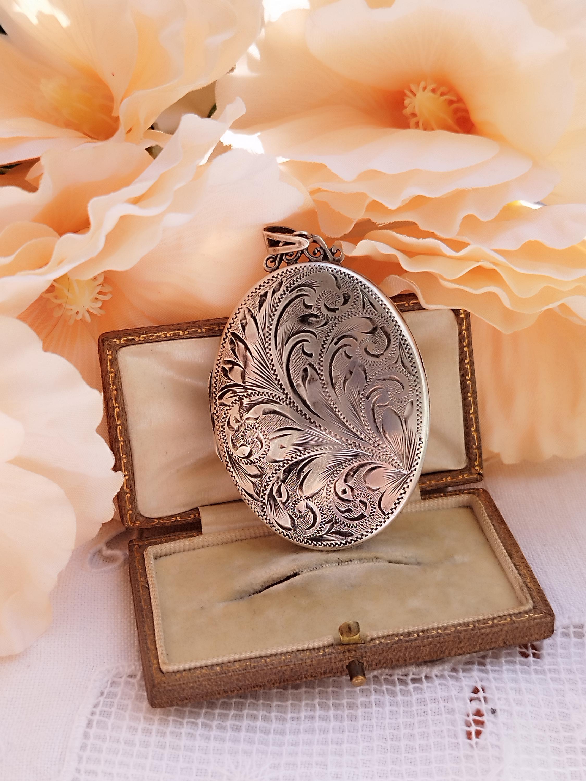 Antique Victorian Locket Large Photo Holder Medallion English Solid Silver Hand chiseled and Engraved Oval Shape Romantic for Double Photo Etsy