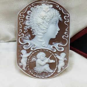 Camafeo de ángel romántico grabado a mano, arte renacentista italiano vintage, camafeo de ángel suelto, perfil de mujer, putti, regalo para ella