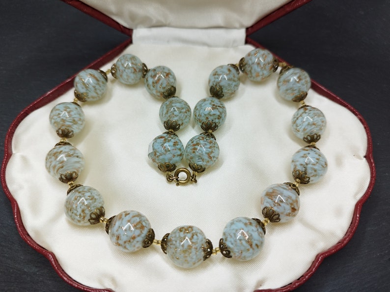 Vintage Murano necklace Venice Murano light blue and gold glass beads handmade Italian jewelry Italian art Renaissance Art Deco glass image 1