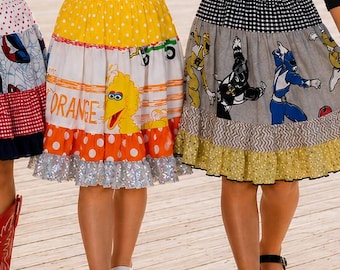 Toddler & Girls Twirl Skirt Tutu Party Wear from Repurposed Vintage Character Bedding w/ New Fabrics - Assorted Sizes