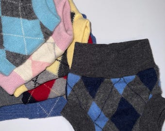 Small 2-8M 10-15 lbs Pure Wool Cloth Baby Diaper Cover with Felted Liner - Argyles