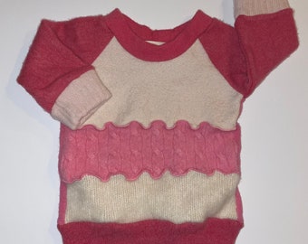 Shades of Pinks FrankenSweater  - Upcycled 100% Cashmere/Merino Wool Baby Infant Toddler Gift Sweater Top T-shirt - Size 9-12M