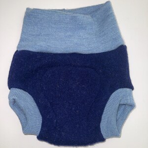 Medium 6-18M 15-22 lb Upcycled Pure Wool Diaper Cover with Felted Liner - Blues image 18
