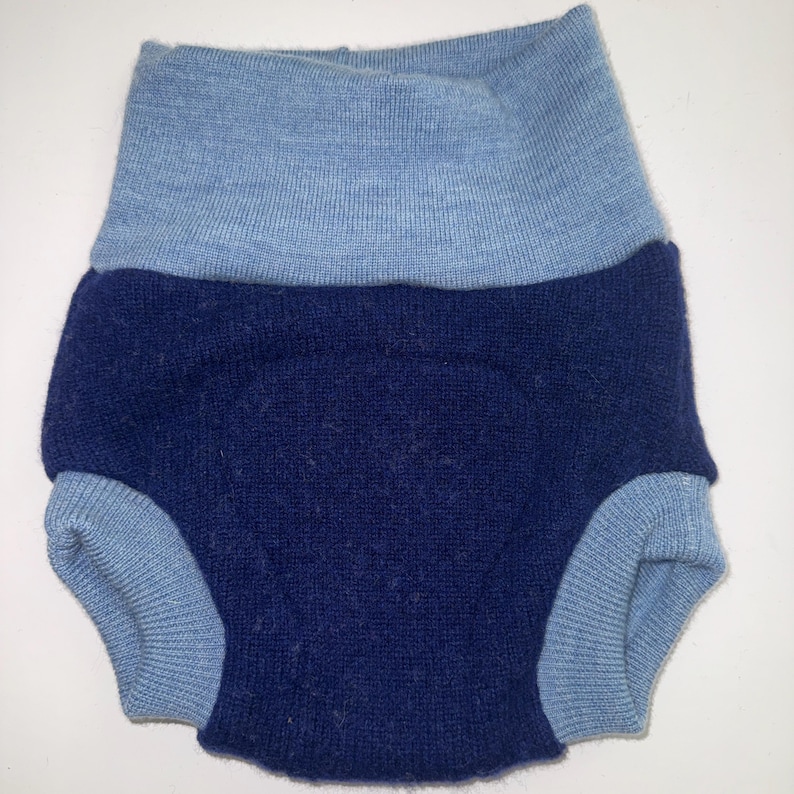 Medium 6-18M 15-22 lb Upcycled Pure Wool Diaper Cover with Felted Liner - Blues image 18