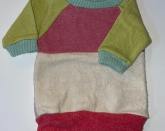 Watermelon Pink & Lime Green - Upcycled Repurposed 100% Cashmere Wool Super Soft Baby Sweater Top T-shirt - Size 6-12 Month