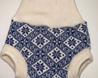 Small 2-8M 10-15 lb Wool Baby Diaper Cover w/ Liner - Nordic Fair Isle Prints