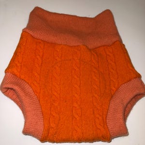 Large 12-24M 18-28 lb Upcycled Wool Diaper Cover with Felted Liner - Assorted Colors Orange cable