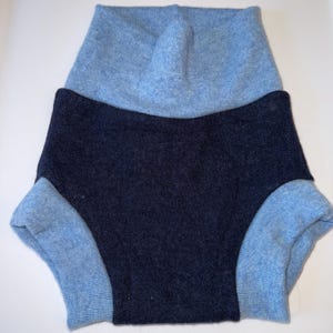 Large 12-24M 18-28 lb Repurposed Pure Wool Diaper Cover with Felted Liner - Blues Navy/blue 1