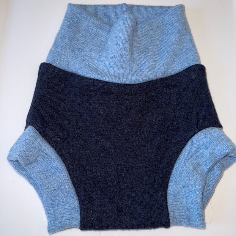 Large 12-24M 18-28 lb Repurposed Pure Wool Diaper Cover with Felted Liner - Blues Navy/blue 1