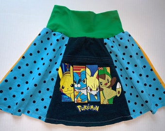 Girls Size 4-6 Skirt made from Upcycled T-Shirts  - Anime GamerOne of a Kind - See Measurements