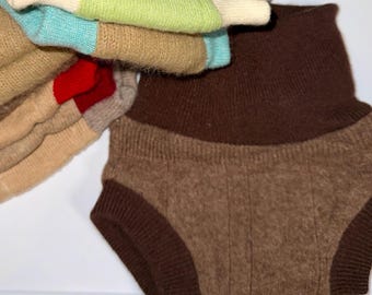 XS Preemie/Newborn 0-3M 5-10 lbs Upcycled 100% Wool Diaper Cover - Tans & Browns