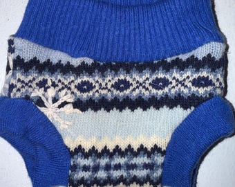 XS Preemie Newborn - 3M Months 5-10 lb Repurposed Pure Wool Diaper Cover w/ Wet Zone Liner - Nordic Florals Prints