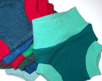 Small 2-8M 10-15 lb Repurposed Wool Cloth Baby Diaper Cover +Liner - Green Teal Aqua Yellow
