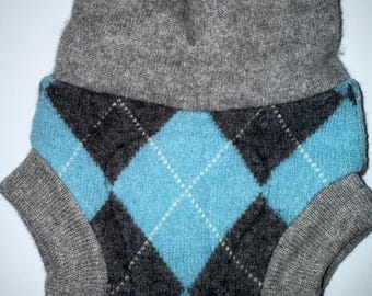 XS Preemie to 3M 5-10 lb Repurposed Pure Wool Diaper Cover w/ Wet Zone - Argyles
