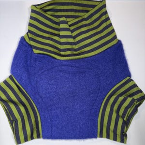 Large 12-24M 18-28 lb Repurposed Pure Wool Diaper Cover with Felted Liner - Blues W/ stripes