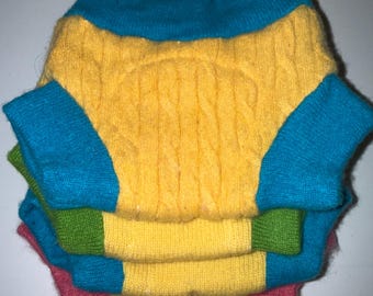 XS Newborn to 3M 5-10 lbs Repurposed Wool Diaper Cover with Felted Liner - Bright Colors