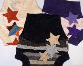 XS Preemie - 3 M 5-10 pound hergebruikte wollen luierovertrek met natte zone - sterrenharten en appliqués