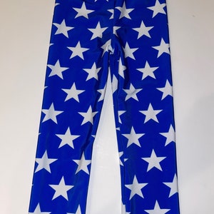 Kids Girls Poly Spandex Leggings Tights White Stars on Royal Blue - Last Pair Size 4T Toddler