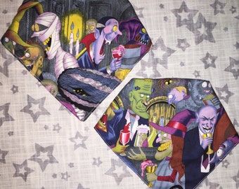Halloween Baby Bandana Bib: Frankenstein, Vampire, Witch - Unhappy Hour Print
