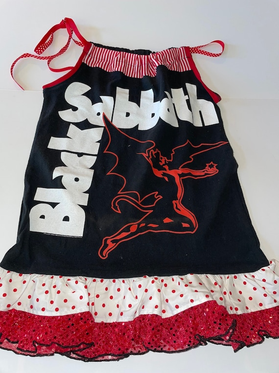black sabbath t shirt dress Girls 6/7 Dress made from Repurposed Classic Black Sabbath Heavy Metal T-Shirt