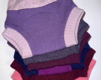 Small 2-8M 10-15 lbs Repurposed Pure Wool Cloth Diaper Cover with Felted Liner - Purples