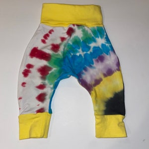 Colorful Bright Gender Neutral Tie Dye Baby Harem Pants - Cotton Spandex Knit 3-6M - Ready to Ship