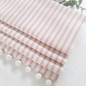 Pink Ticking Blackout Roman Blind with Cream Pompom Trim