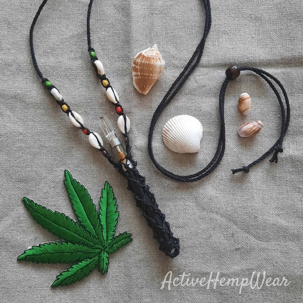 Hemp Vape eCig Holster w/ Cowrie Shells and Wood Beads. Beach Life. Island Jewelry. Sailor Knots Net.