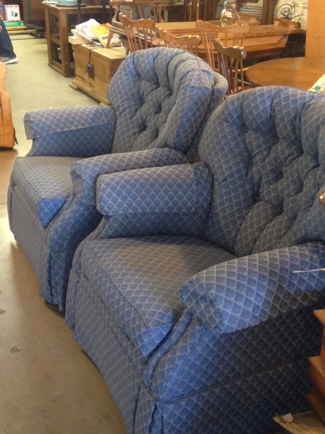 Vintage Lazy Boy Swivel Rocker Chairs Pair Blue Etsy