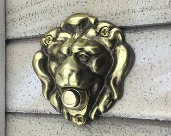 Solid Brass Lion's Head Push Button Door Bell  in Polished Antique Finish
