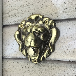 Solid Brass Lion&#39;s Head Push Button Door Bell  in Polished Antique Finish