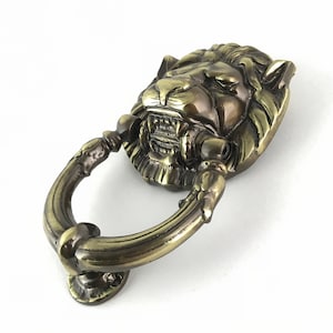 Polished Antique Brass Lion Head Door Knocker Handmade Rare