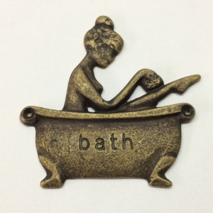 Vintage Solid Brass Lady In Tub Bathroom Retro Sign in Lot Finishes Tumble antique brass