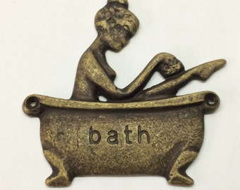 Vintage Solid Brass Lady In Tub Bathroom Retro Sign in Lot Finishes
