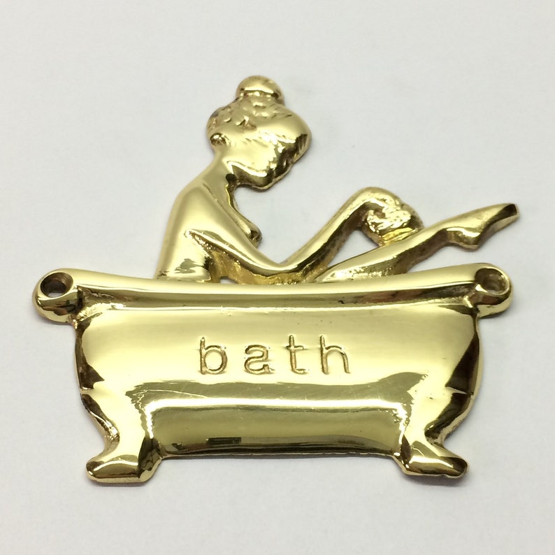 Vintage Solid Brass Lady In Tub Bathroom Retro Sign in Lot Finishes Polished Brass