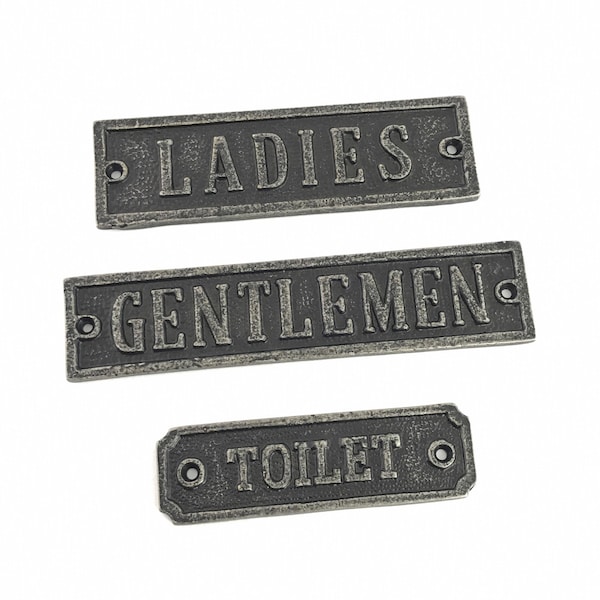 Insignes de porte de toilette en laiton moulé vintage massif finition étain dames messieurs Restaurant Pub café rétro toilettes signes