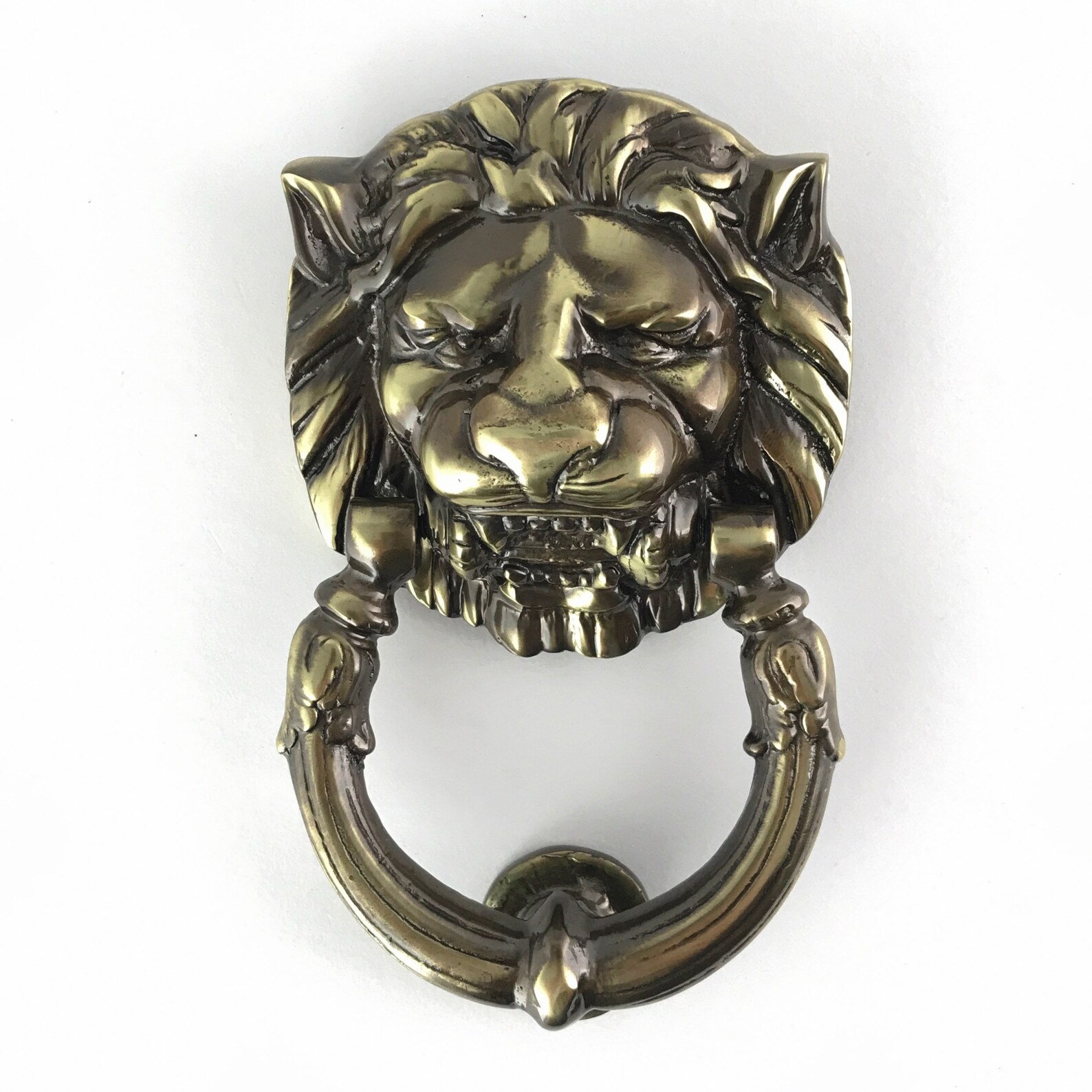 Polished Antique Brass Lion Head Door Knocker Handmade Rare Etsy