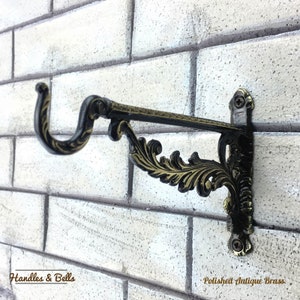 Ornate French Handmade Cast Polished Antique Brass Hanging Basket Wall Bracket Hook