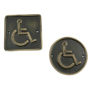 Solid Vintage Cast Brass Antique Bronze Finish Door Badges Disabled Handicapped Wheelchair Restaurant Pub Cafe Retro Toilet Signs