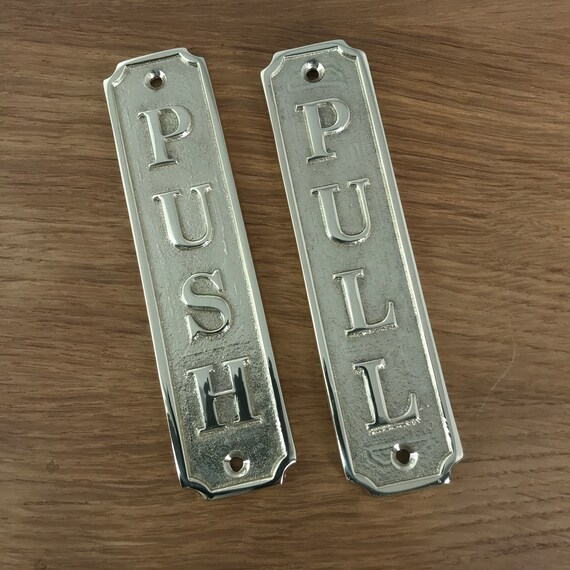 Set of Push Pull Door Signs Solid Vintage Cast Brass Antique