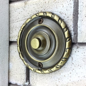 Solid Antique Brass Round Georgian Rope Style Door Bell Push Button Switch