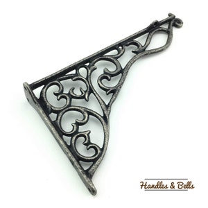 Shelf Bracket, Handmade Ornate Scroll Cast Pewter Finish, Solid Brass Shelving Bracket