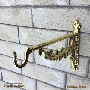 Large Ornate French Handmade Cast Polished Brass Hanging Basket Wall Bracket Hook