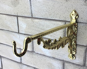 Large Ornate French Handmade Cast Polished Brass Hanging Basket Wall Bracket Hook