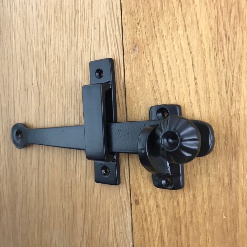 Black Gate Door Latch Drop Bar Rustic Vintage Brass Made Traditional Garden Gate Barn Door Cabin image 1