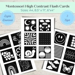 Montessori kontrastreiche sensorische Baby Flash Karten, Flashcards, Baby Entwicklung, Baby Stimulation, schwarz und weiß