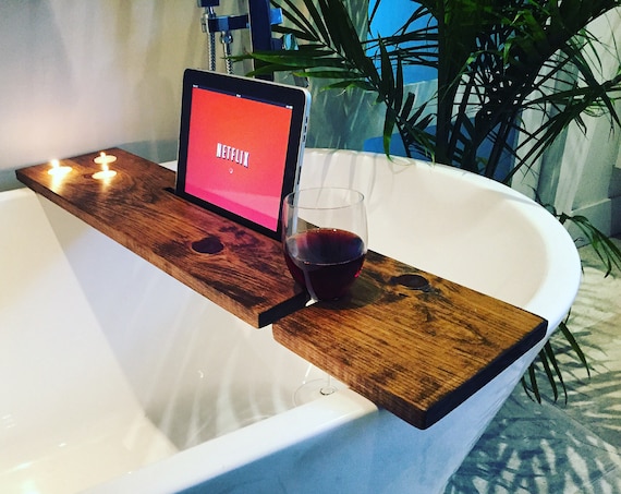 bath tray bathroom decor bath caddy wine glass rack ipad iphone boho candles champagne glass gift idea christmas valentine day