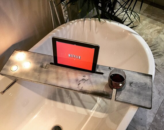 bath tray bathroom decor bath caddy Boho wine glass rack ipad iphone candles champagne glass gift idea christmas valentine day