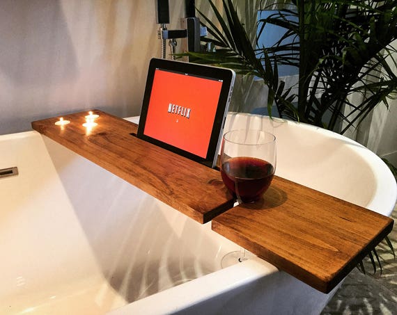 bath tray bathroom decor boho bath caddy wine glass rack ipad iphone candles champagne glass gift idea christmas valentine day