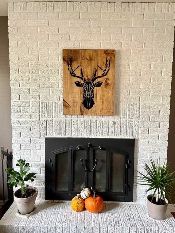 DEER HEAD wood sign 27"x 22" moose head wall art cottage chalet home decor bedroom living room hunting christmas gift idea